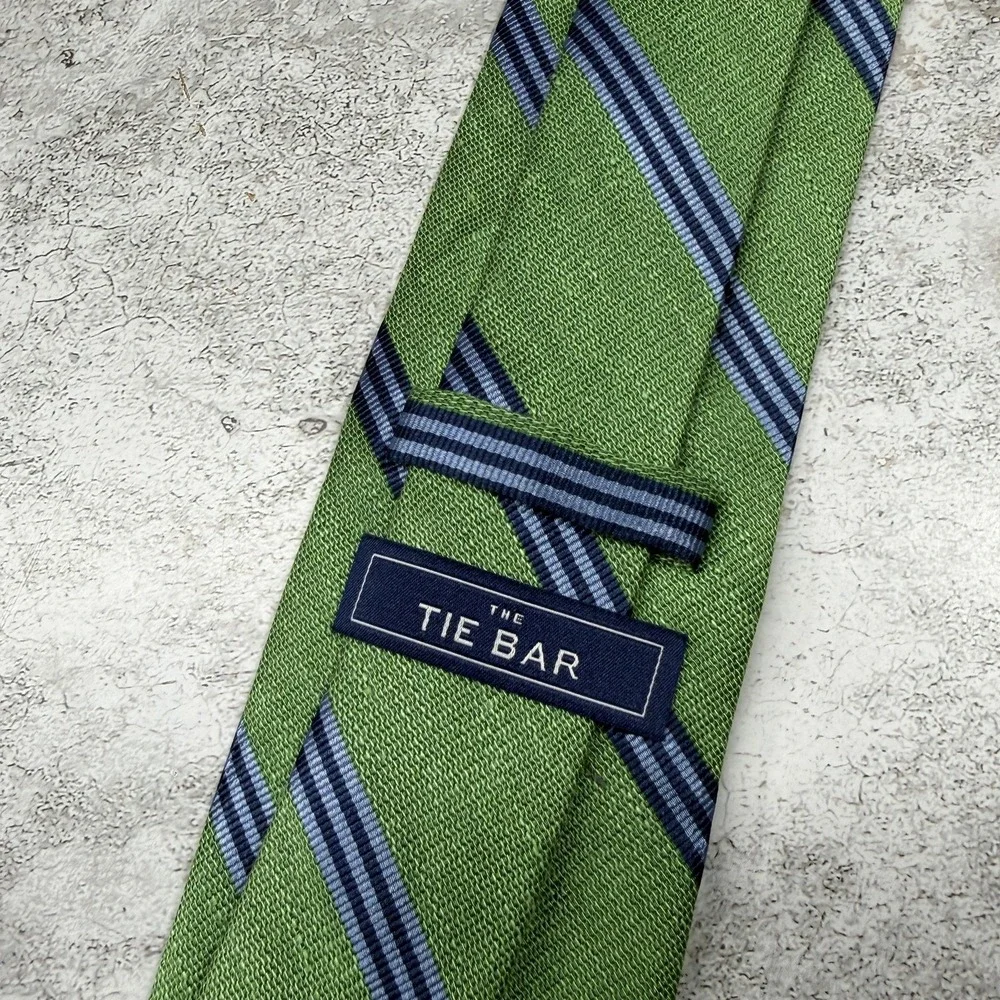The Tie Bar Silk Tie Mens One Size Green Striped Made In China Necktie‎